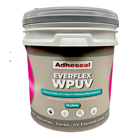 Adheseal Everflex WPUV 15L pail: water-based polyurethane waterproofing membrane, Class 3 UV stable for balconies, decks, ...
