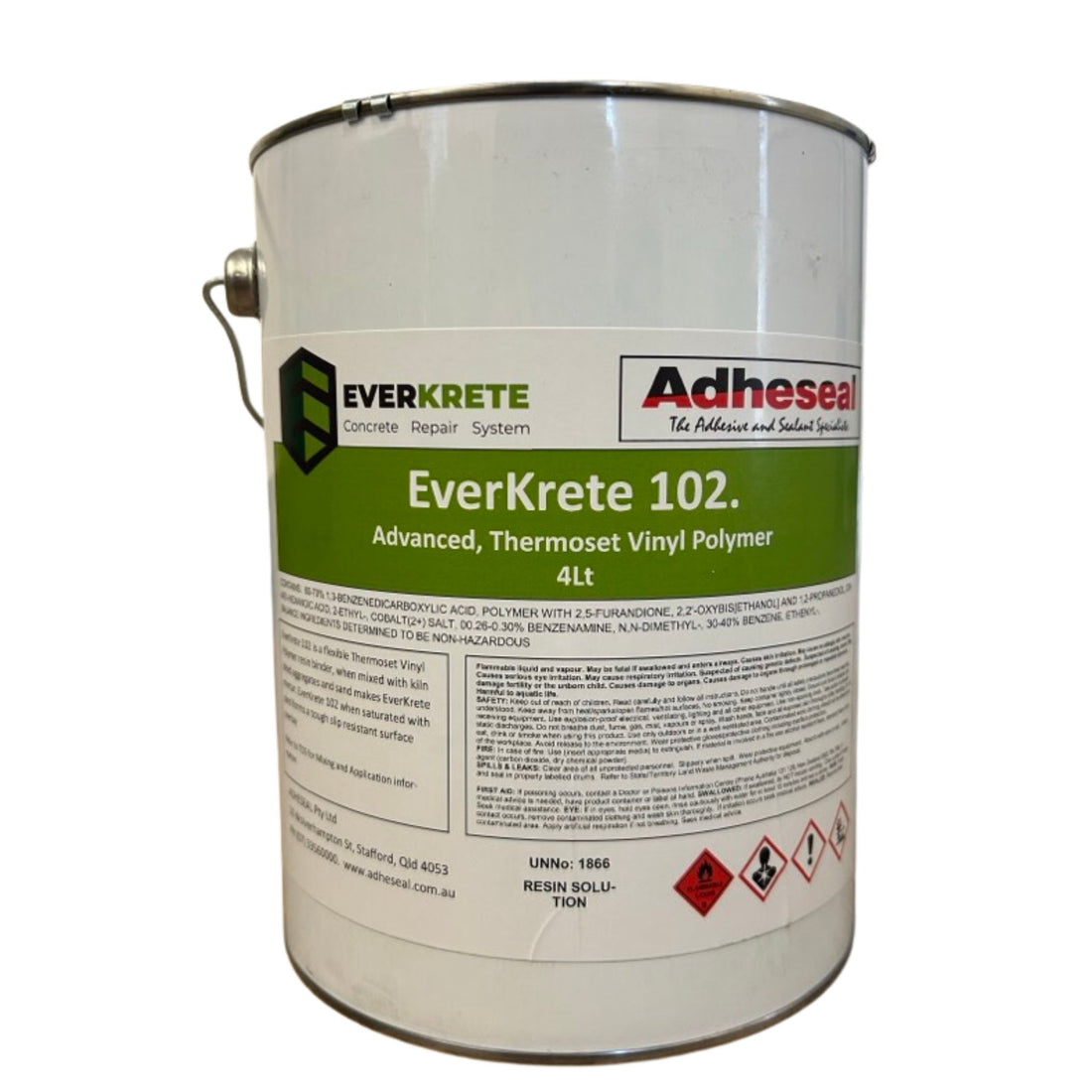 EverKrete 102 4L pail: thermoset vinyl resin binder for rapid-cure, 70 MPa concrete repair mortars, vertical/overhead patc...
