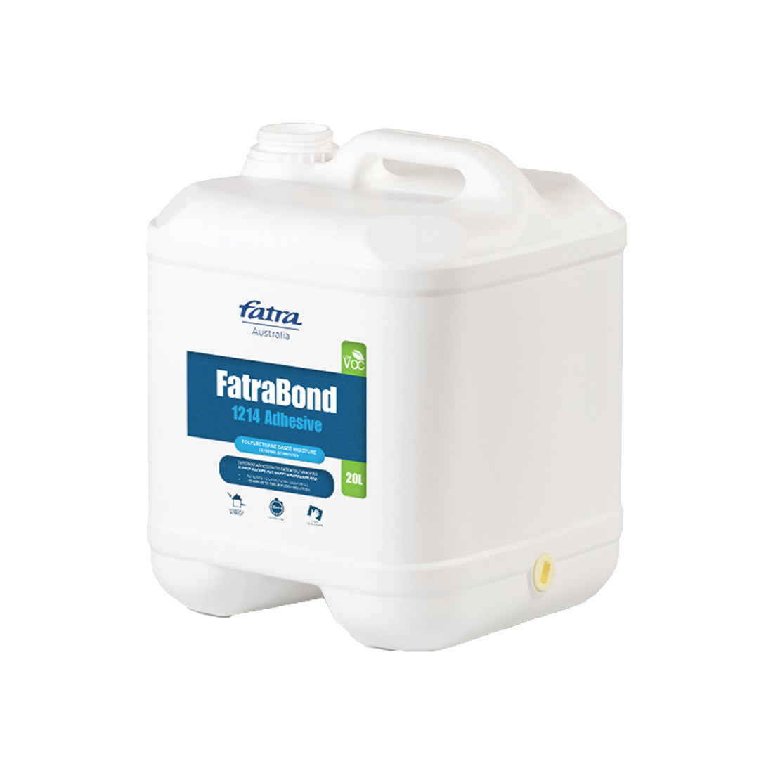 Fatrabond 1214 20L polyurethane adhesive jerry can, roller-applied for bonding felt-backed roofing membranes to concrete.