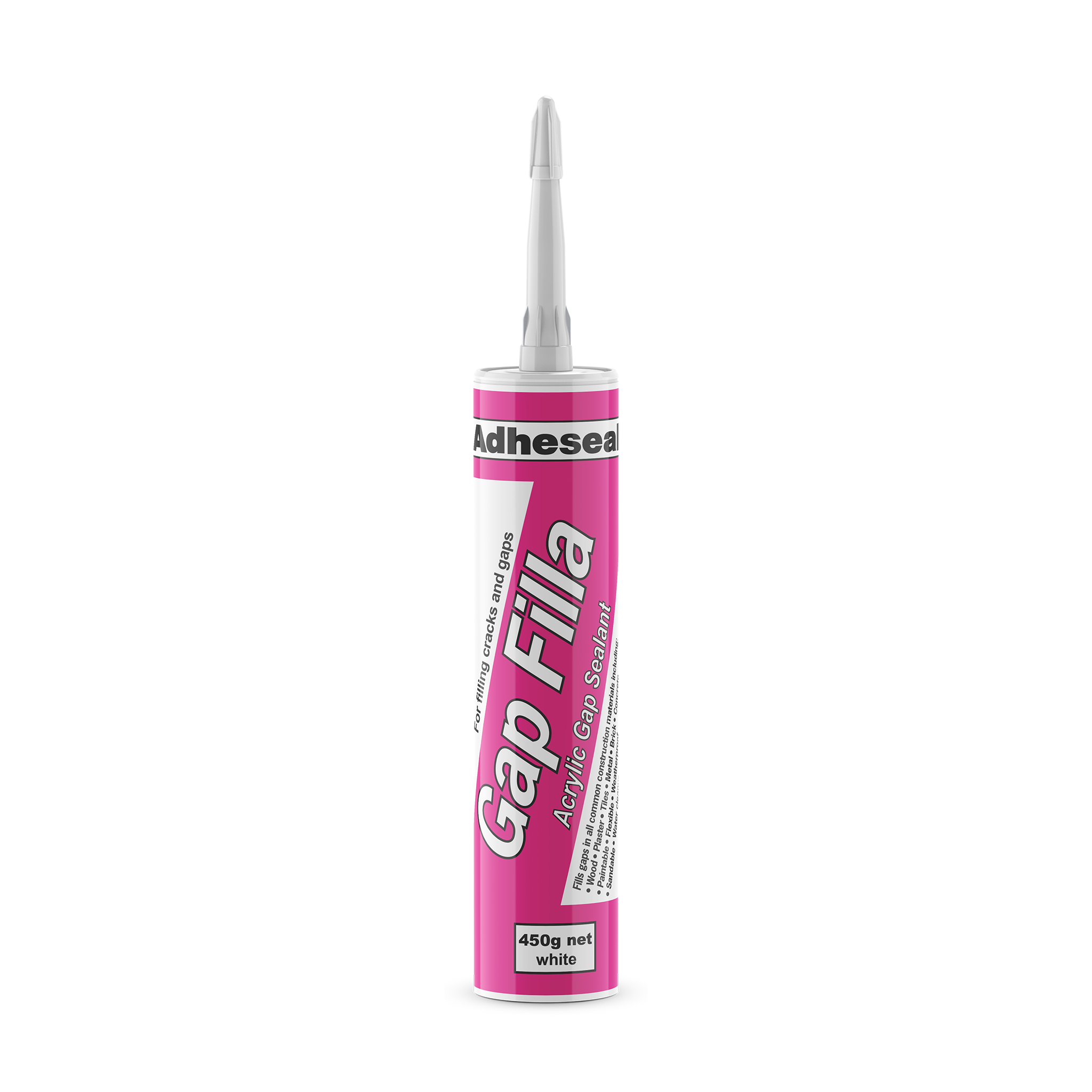 Adheseal Gap Filla 450g white acrylic sealant cartridge: flexible, paintable gap filler for low-movement joints.