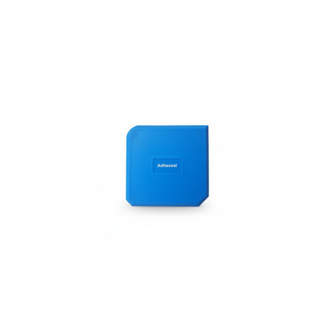 Blue Adheseal notched trowel for silicone sealant, square ergonomic tool with rounded corners