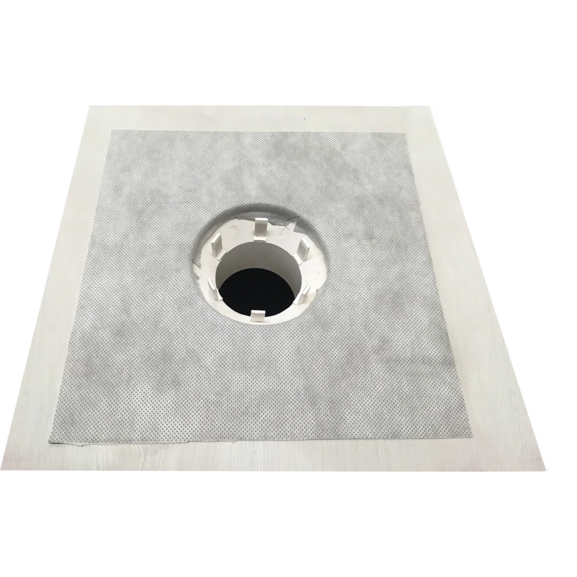 GRIPSET BRW PF Square: grey fabric-faced butyl pad over puddle flange for instant primerless joint sealing in waterproofing.