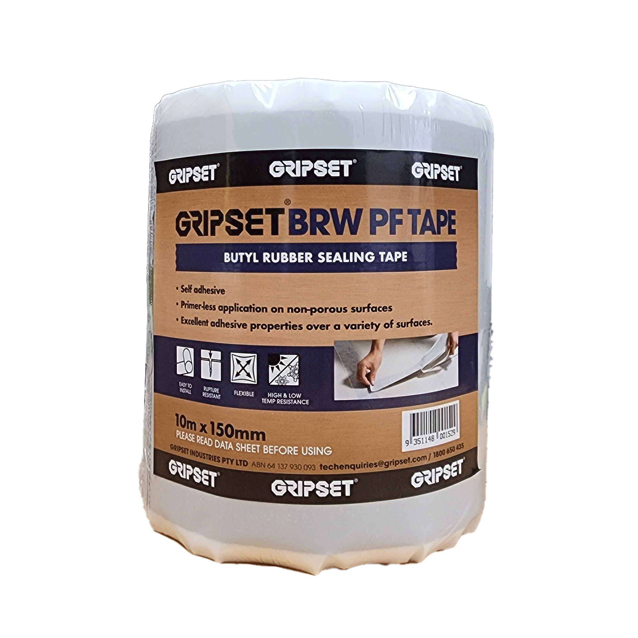 Gripset BRW PF butyl rubber tape roll seals joints, penetrations in waterproofing systems with membrane-compatible polyest...