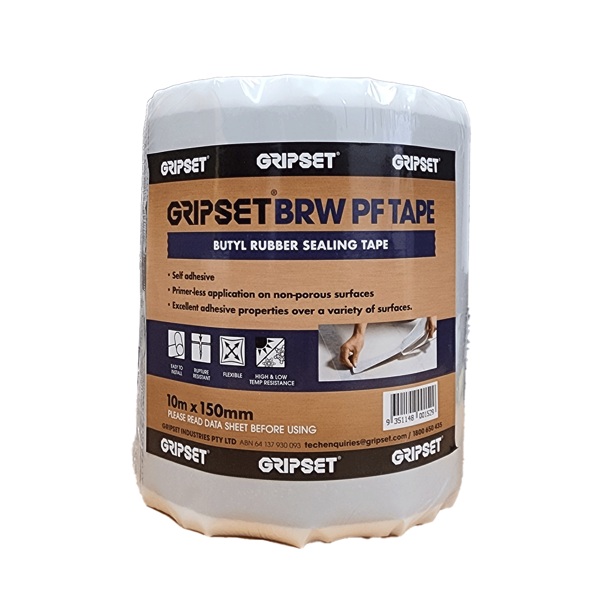 Gripset BRW PF butyl rubber tape roll seals joints, penetrations in waterproofing systems with membrane-compatible polyest...