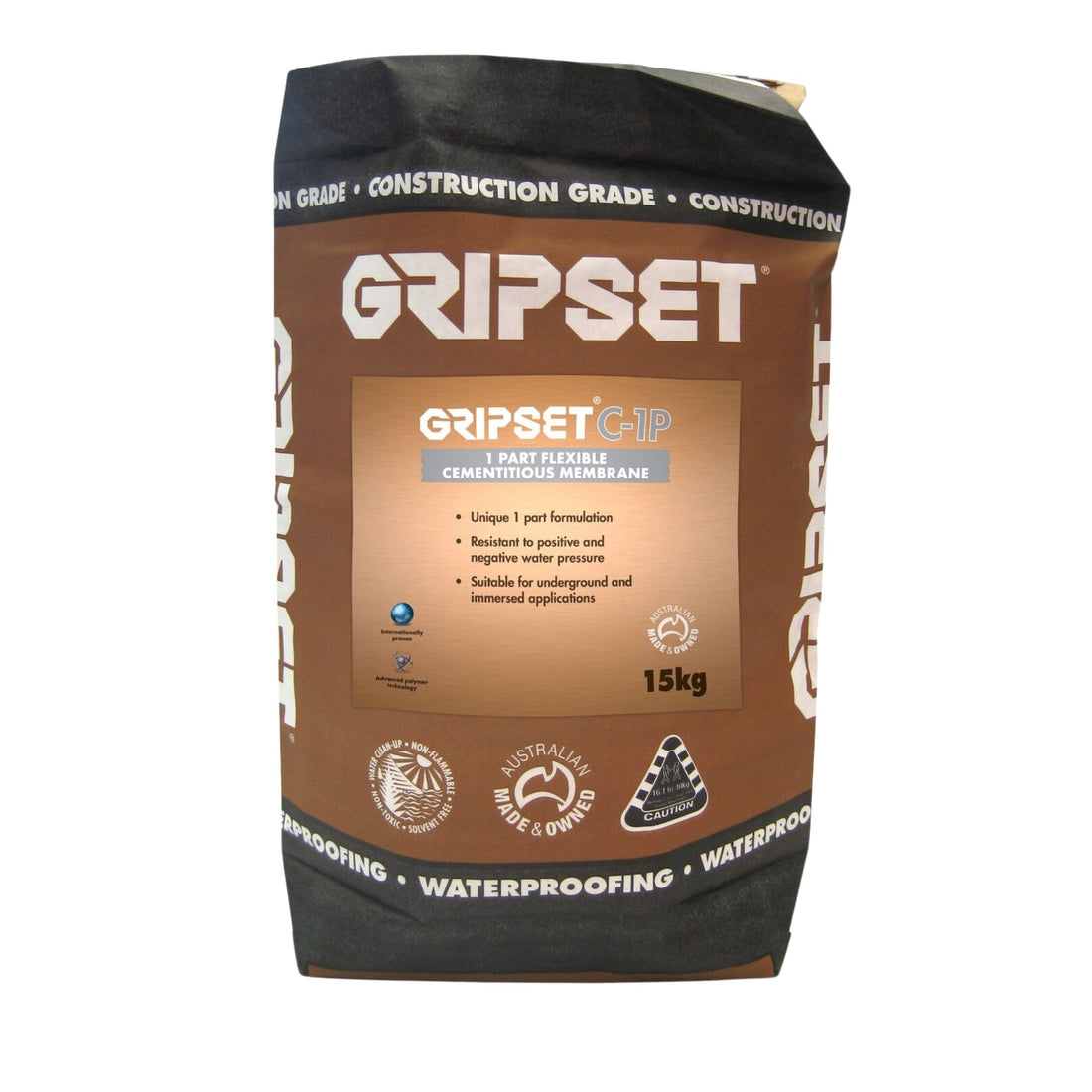 15kg GripSet G1P 1-part flexible grout bag, construction grade for waterproofing, negative water pressure & immersed apps