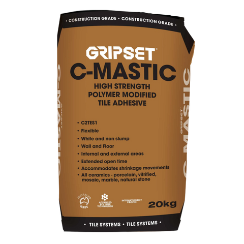 20kg Gripset C-Mastic bag: C2S1 non-slump tile adhesive for secure large format tile bonds over waterproofing membranes, p...