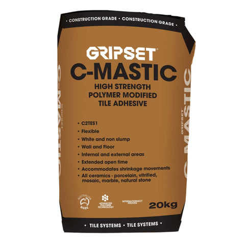 20kg Gripset C-Mastic bag: C2S1 non-slump tile adhesive for secure large format tile bonds over waterproofing membranes, p...