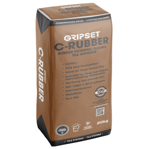 Gripset C-Rubber 20kg bag: rubber modified C2TES1 tile adhesive for secure bonding over waterproofing membranes, internal/...