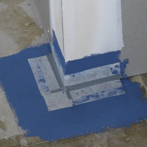 Gripset Elastoproof Prefabricated Corner embedded in wet waterproofing membrane at internal wall-floor junction, ensures s...