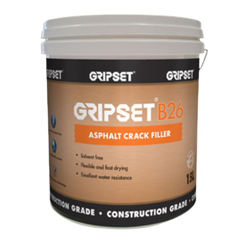 GripSet B26 15L Asphalt Crack Filler bucket - solvent-free, fast-drying, flexible, water resistant for driveways & constru...