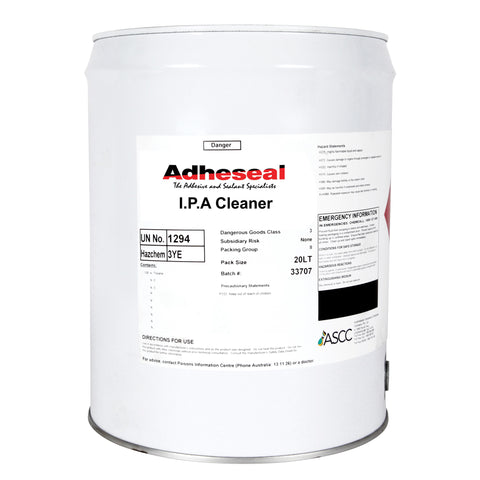 Adheseal 20L IPA Cleaner drum: pure isopropyl alcohol wipes contaminants for secure polyurethane sealant bonds and waterpr...