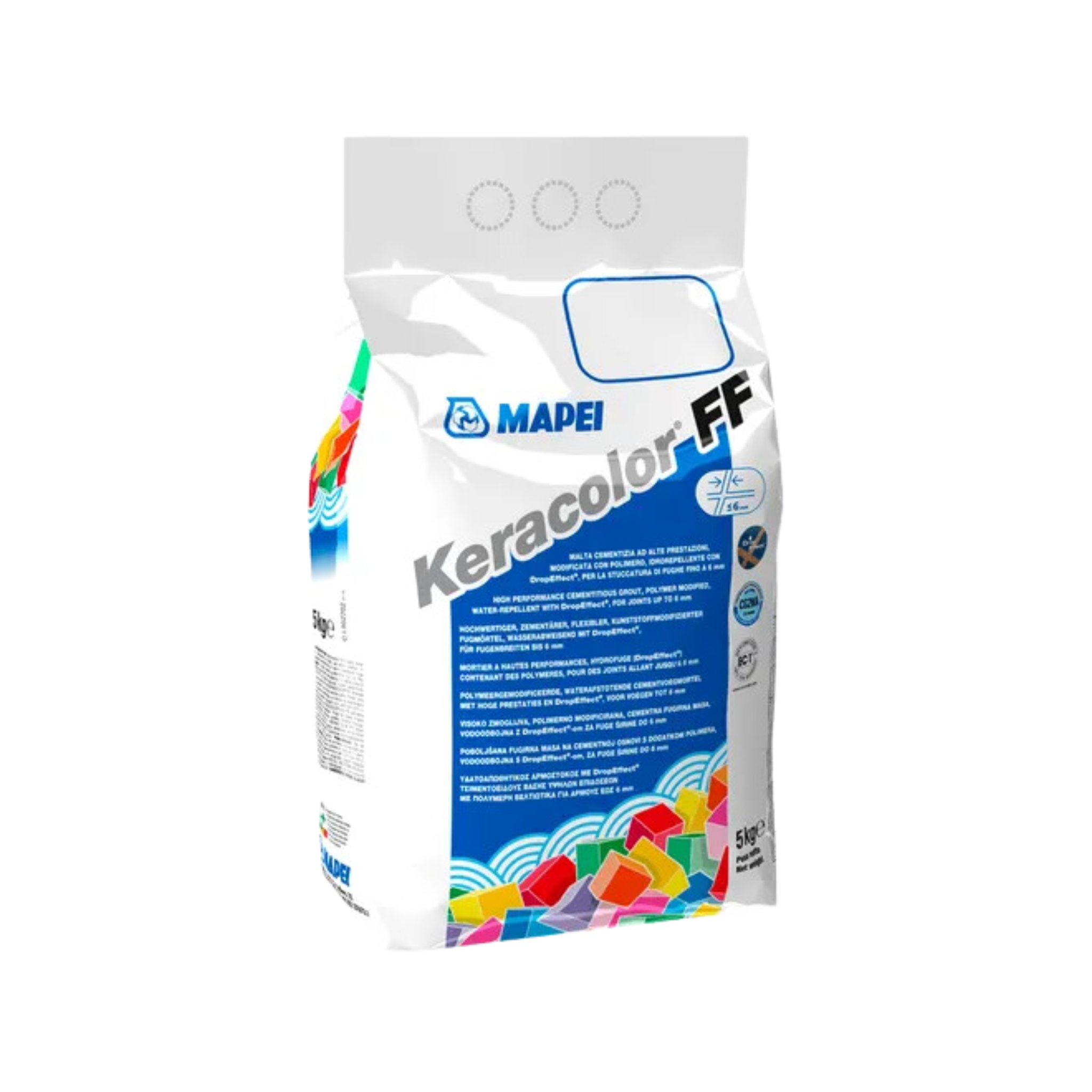 Mapei Keracolor FF Bioblock 5kg grout bag: mould-resistant, water-repellent tiling grout for wet areas, pools & high-traff...