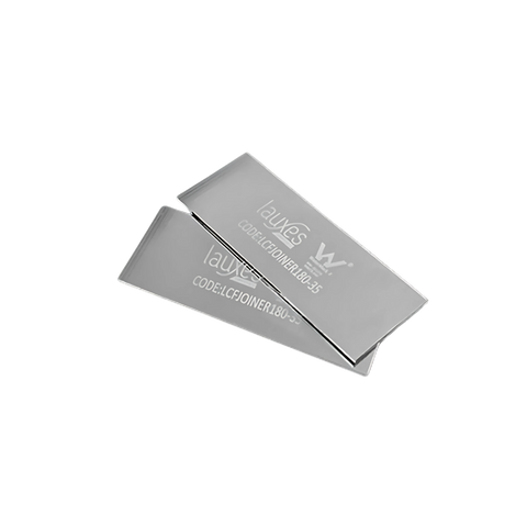 Pair of anodised aluminium Lauxes 180° grate joiners (silver) for rustproof, tool-free linear drain extension.