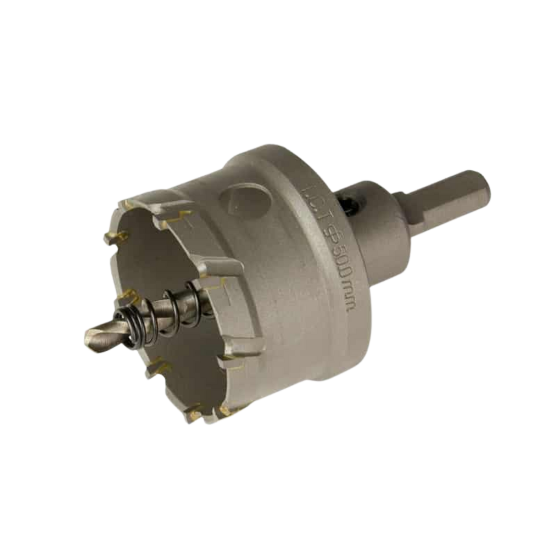 Lauxes TCT hole saw (50mm) w/ arbor & pilot drill for clean aluminium cuts in pop waste outlets, shower grates, wet areas.