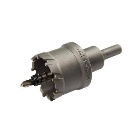 Lauxes TCT hole saw with carbide teeth & integrated arbor cuts clean aluminium holes for pop waste outlets in wet area wat...