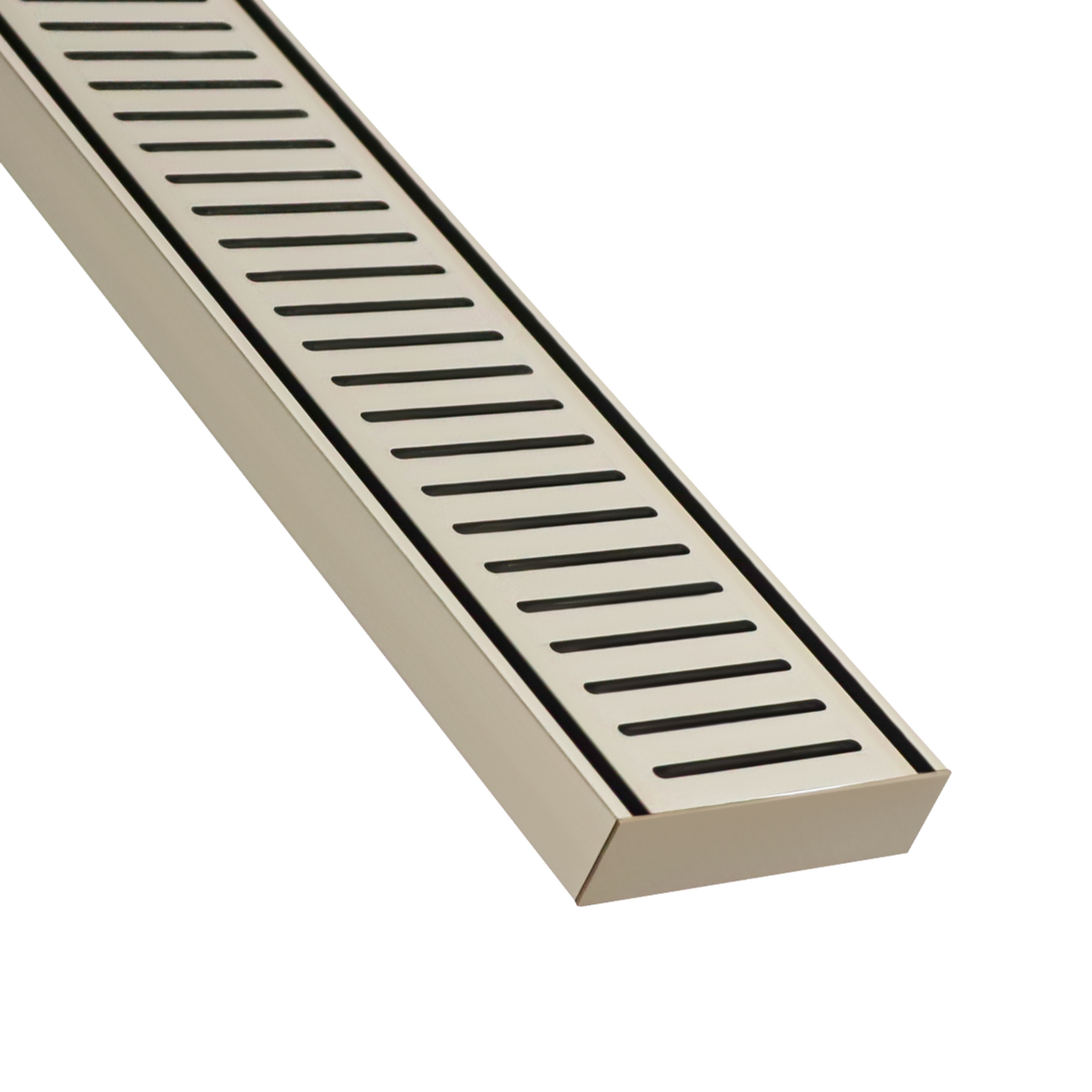 Anodised aluminium NXT26 linear grate, 26mm deep for flush tile showers; anti-tracking prevents water migration under tile...