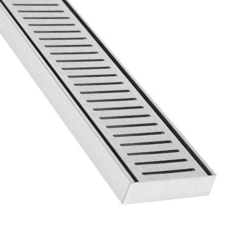 Lauxes NXT26 anodised aluminium linear grate, 26mm deep slots prevent under-tile water migration in showers with waterproo...