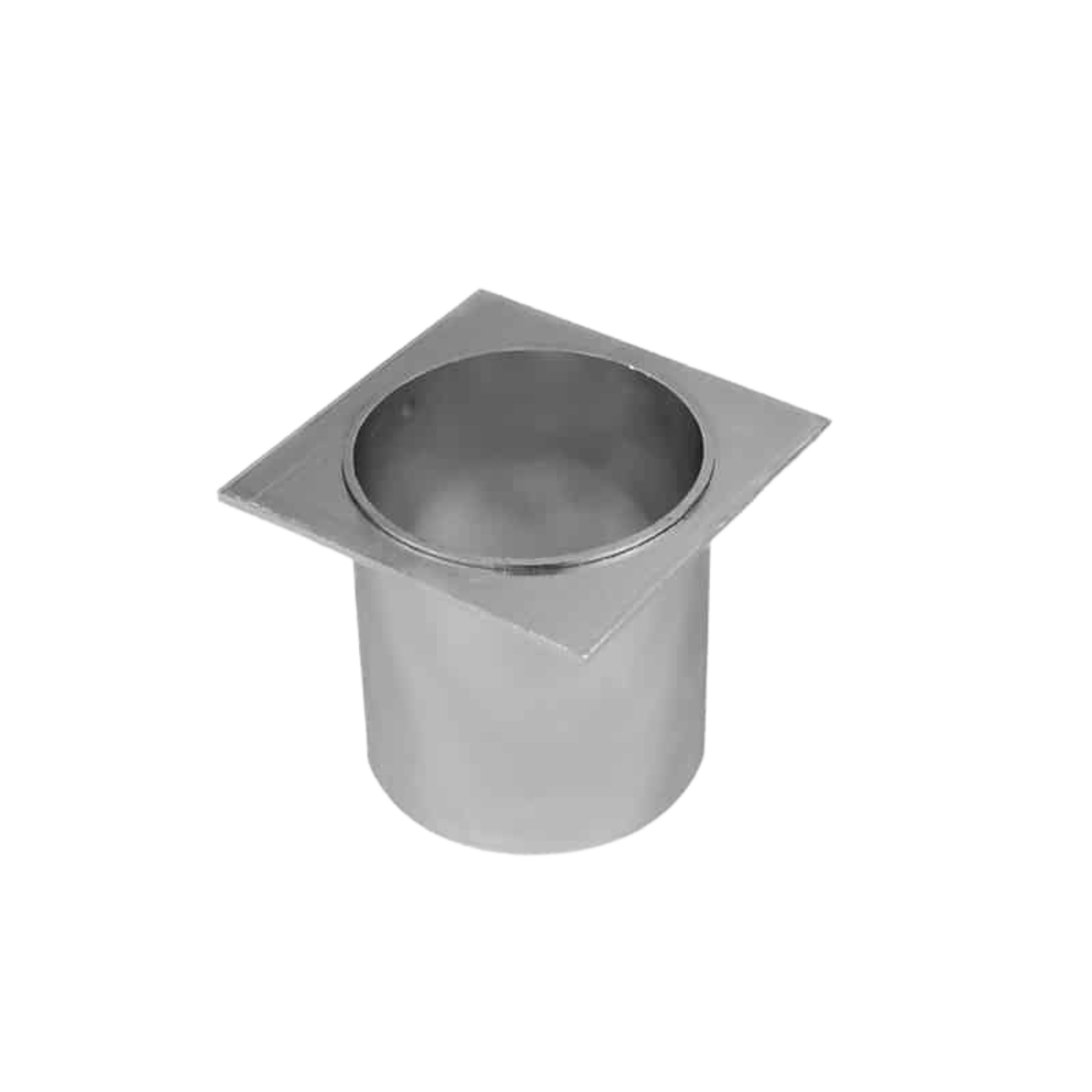 Anodised aluminium Lauxes pop waste outlet, square flange with central drain for rustproof shower/wet area drainage.