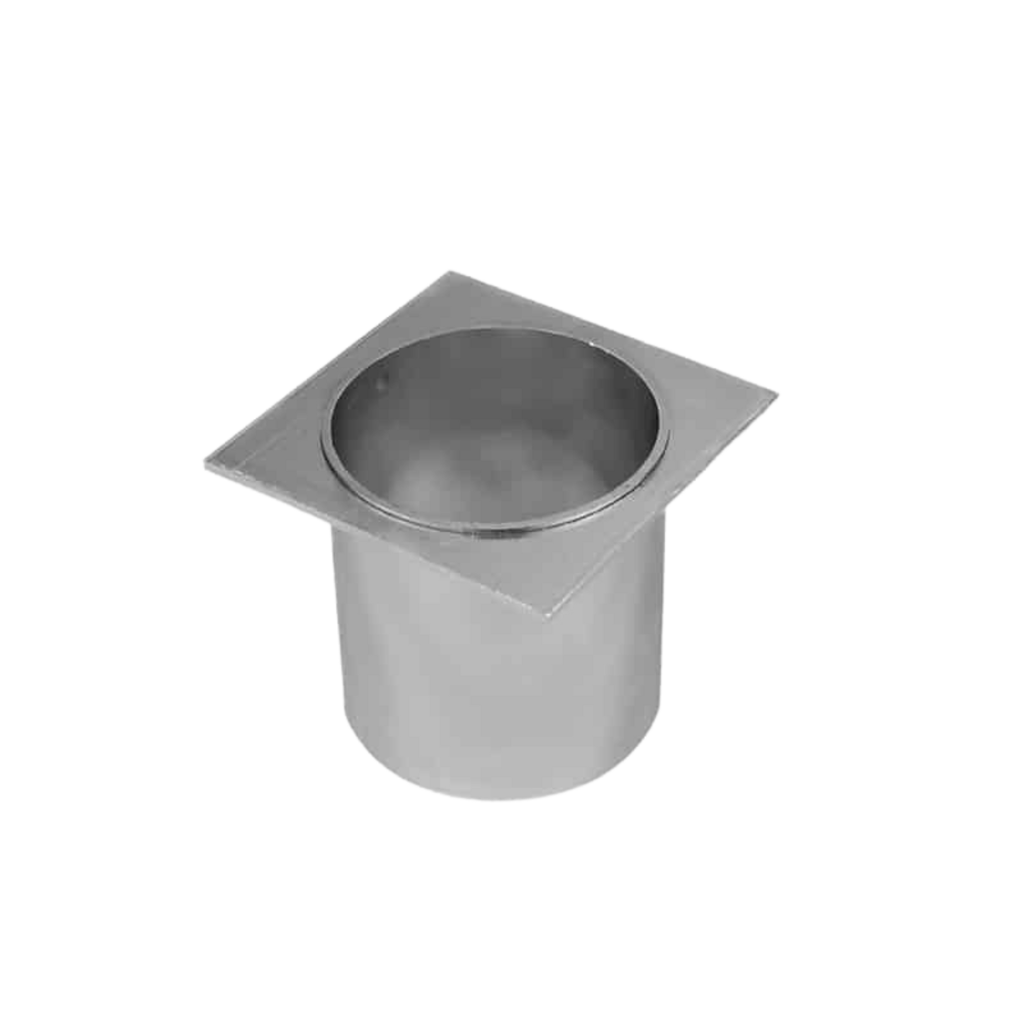 Anodised aluminium Lauxes pop waste outlet, square flange with central drain for rustproof shower/wet area drainage.