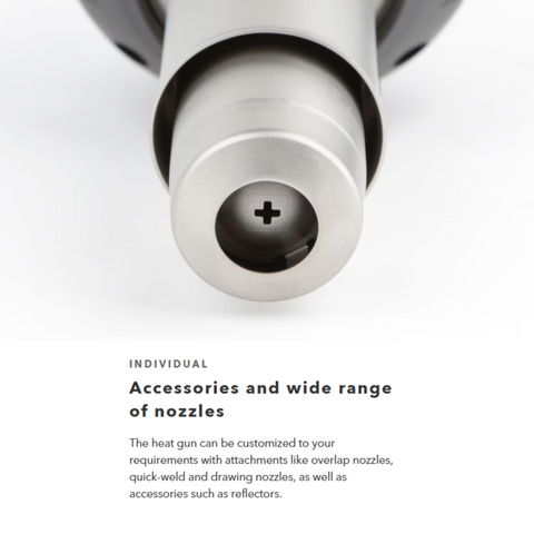 Silver heat gun nozzle attachments: quick weld, drawing nozzles, overlap tips & reflectors for custom use