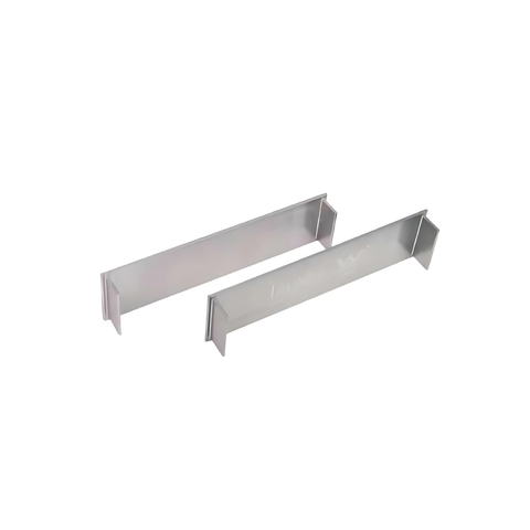 Pair of silver metal shelf brackets with L-shaped ends for sturdy wall shelving