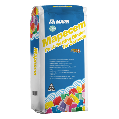 Mapei Mapecem Fast-Setting Binder for Screeds bag, rapid drying mix for tile and flooring installs.