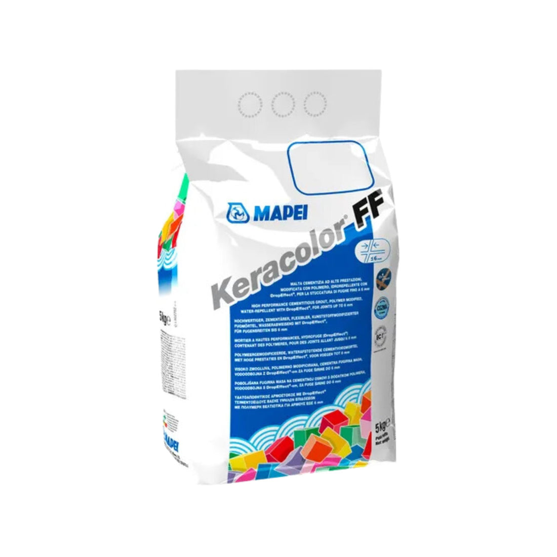 Mapei Keracolor FF Bioblock 5kg grout bag: mould-resistant, water-repellent tiling grout for wet areas, pools & high-traff...