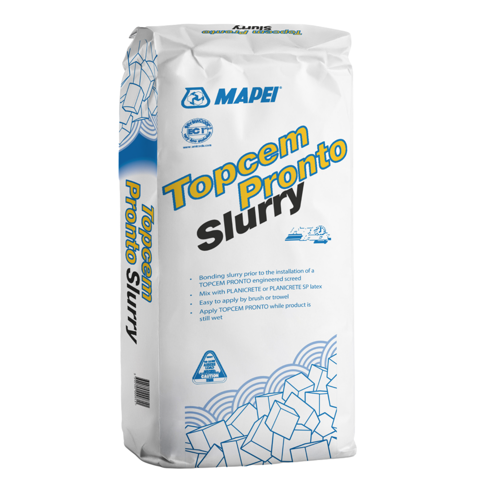 Mapei Topcem Pronto Slurry bag: bonding slurry for secure screed-to-substrate adhesion.