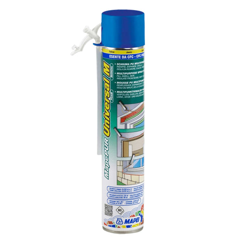 MapePUR Universal Foam M/G blue aerosol can with nozzle; expanding PU foam fills gaps, seals joints, insulates thermally/a...