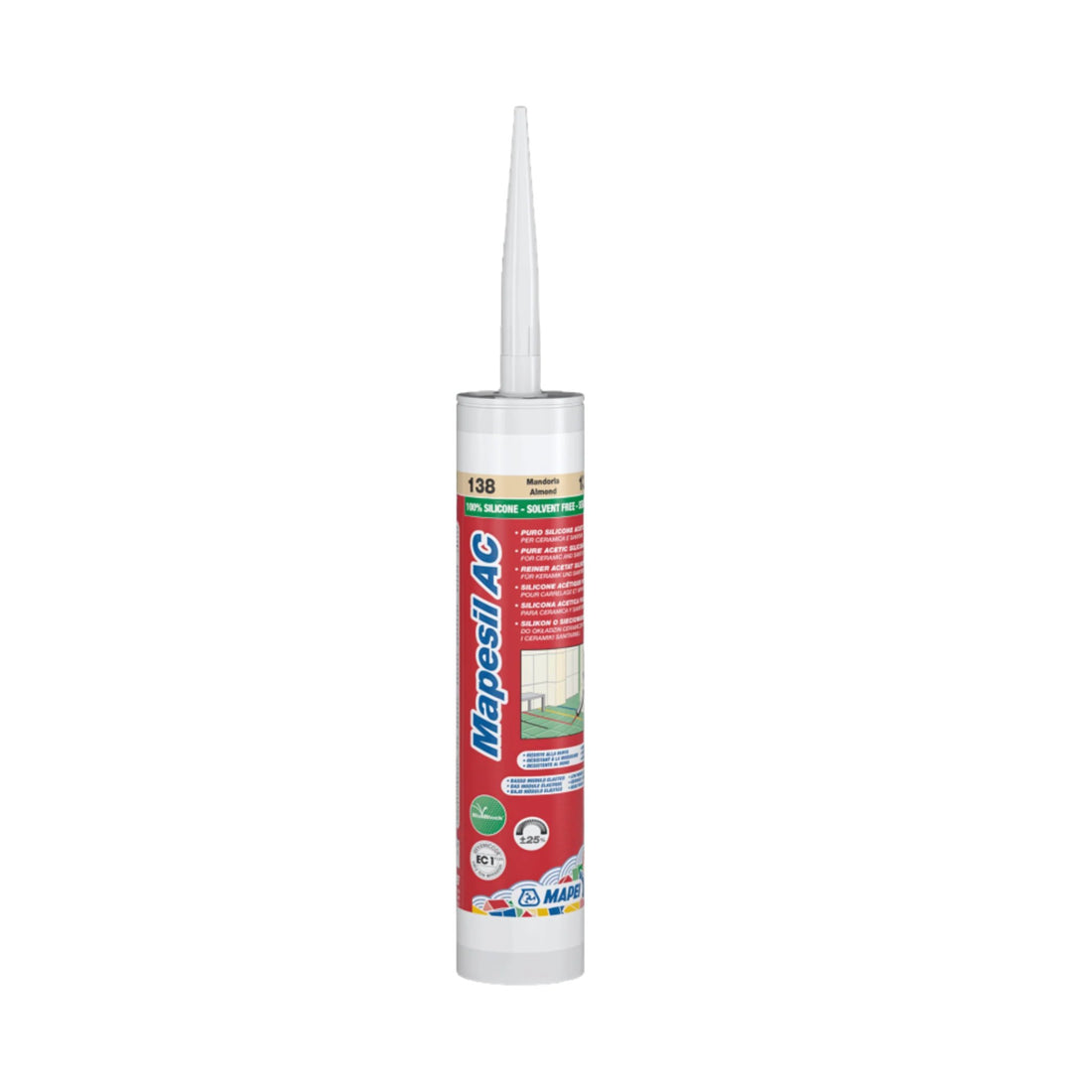 Mapesil AC acetic silicone sealant 310ml cartridge for elastic, waterproof joint sealing on glass, ceramics, aluminium.