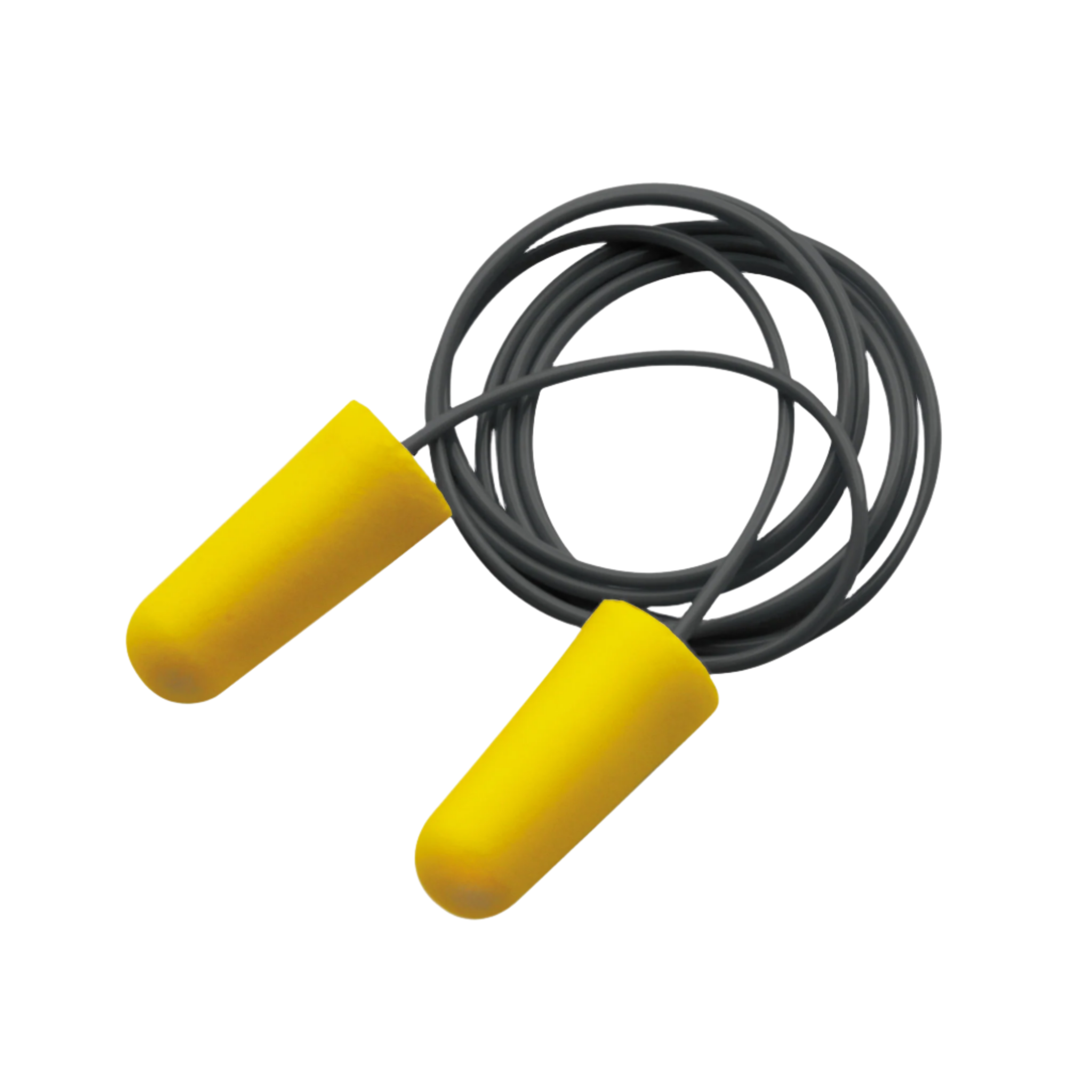Yellow corded MaxiPlug Class 5 earplugs: tapered foam, 26dB SLC80 for construction noise protection.