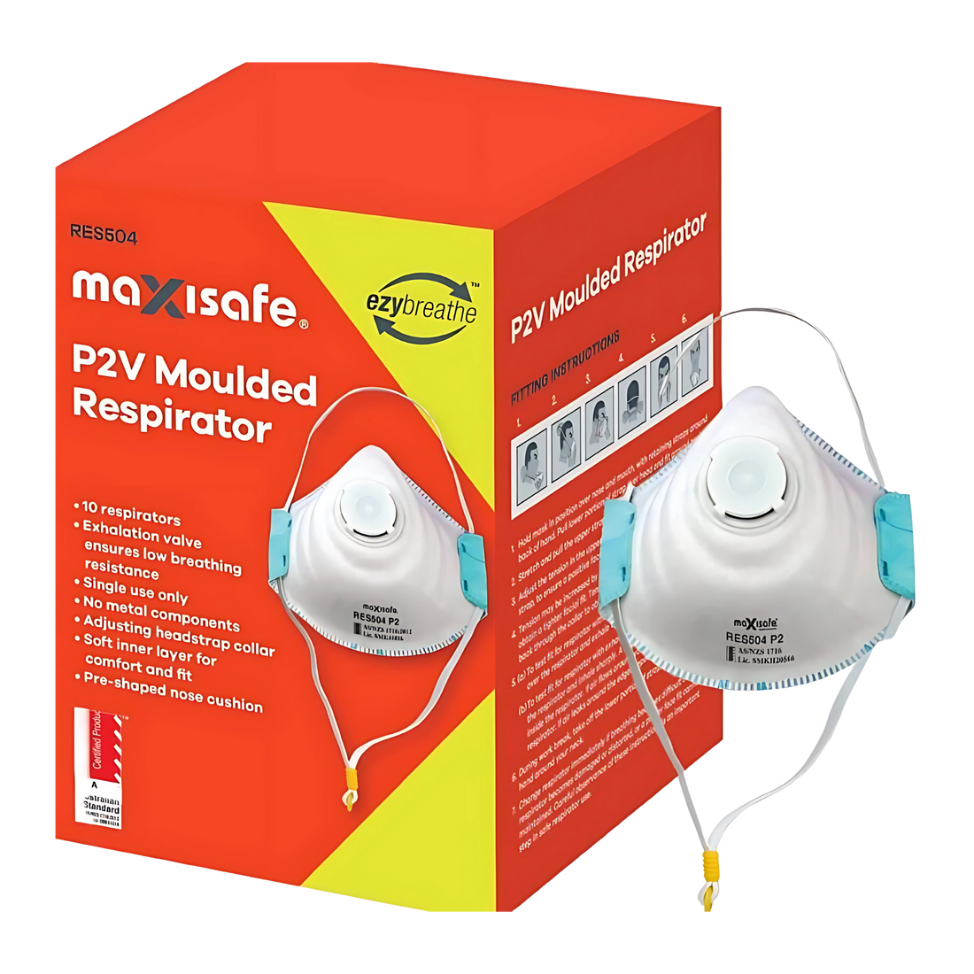 Maxisafe P2 Moulded Respirator with Valve RES504 box; white pre-moulded mask, exhalation valve for particle protection in ...