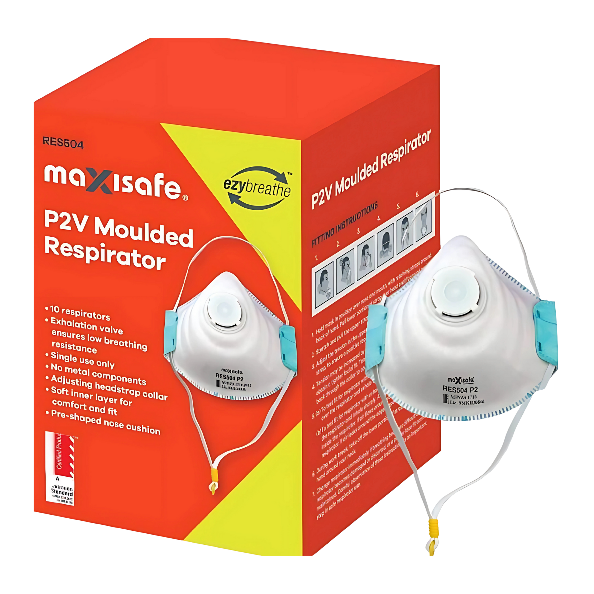 Maxisafe P2 Moulded Respirator with Valve RES504 box; white pre-moulded mask, exhalation valve for particle protection in ...