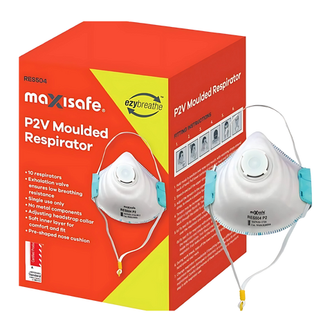 Maxisafe P2 Moulded Respirator with Valve RES504 box; white pre-moulded mask, exhalation valve for particle protection in ...