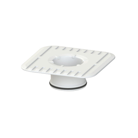 White Megaflex™ Puddle Flange: PVC square with ribbed base, central outlet for watertight seals in waterproofing membranes...