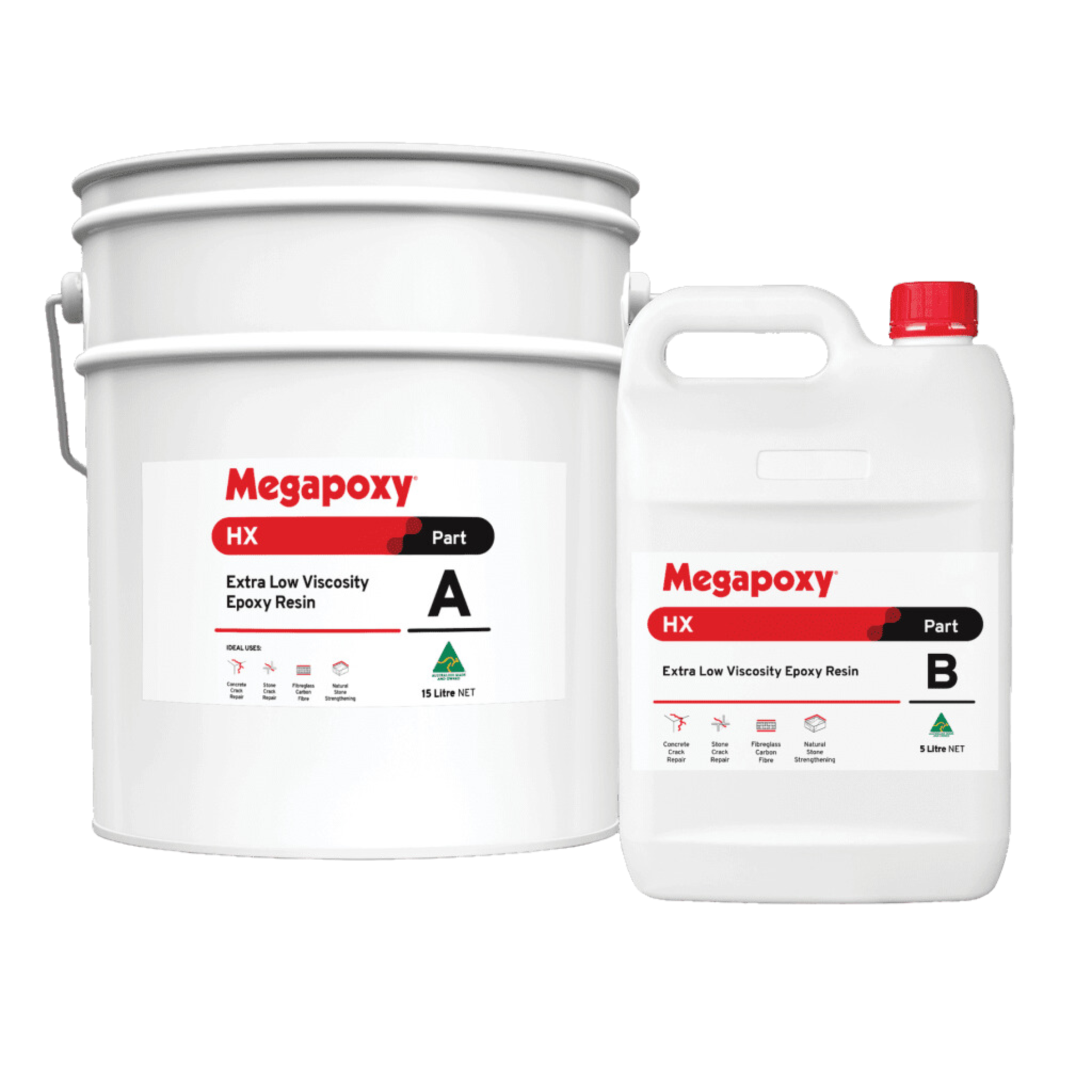 Megapoxy HX extra low viscosity epoxy resin kit: 15L Part A pail + Part B can for concrete crack injection repair