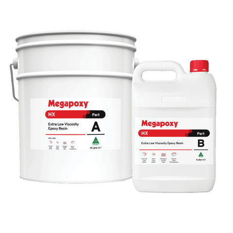 Megapoxy HX extra low viscosity epoxy resin kit: 15L Part A pail + Part B can for concrete crack injection repair