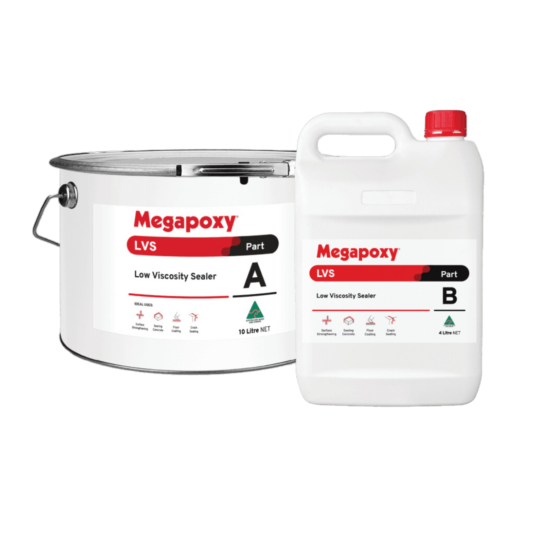 Megapoxy LVS 2-part low viscosity epoxy primer kit: 10L Part A pail & 5L Part B can for concrete sealing, waterproofing ba...
