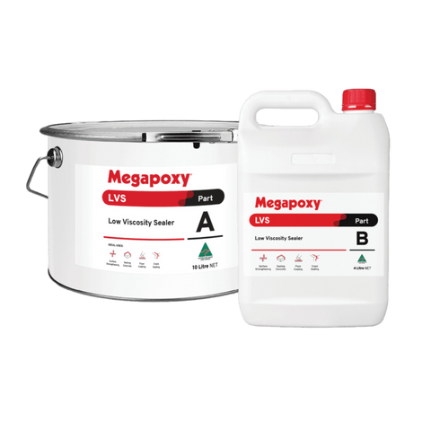 Megapoxy LVS 2-part low viscosity epoxy primer kit: 10L Part A pail & 5L Part B can for concrete sealing, waterproofing ba...