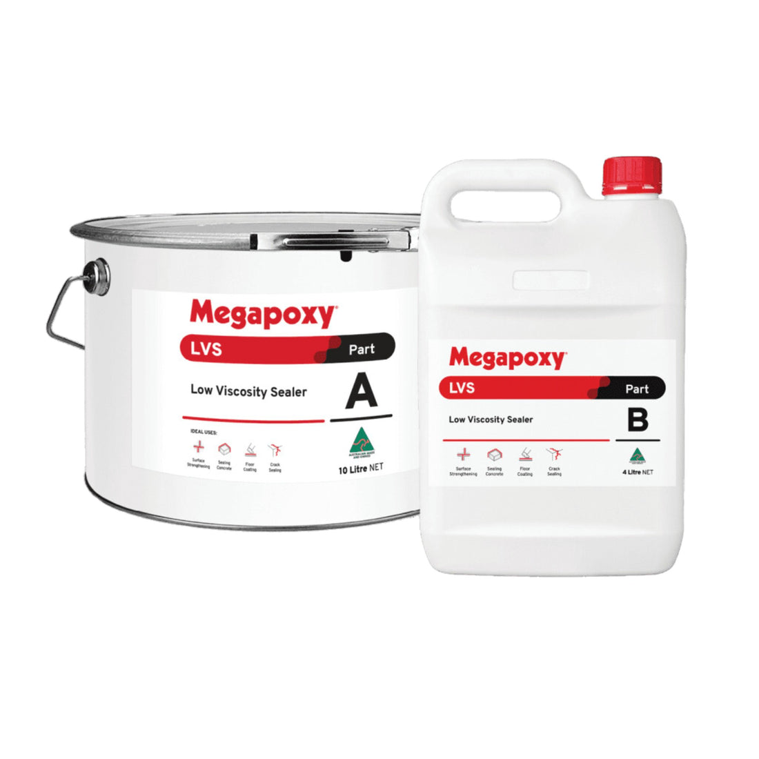 Megapoxy LVS 2-part low viscosity epoxy primer kit: 10L Part A pail & 5L Part B can for concrete sealing, waterproofing ba...