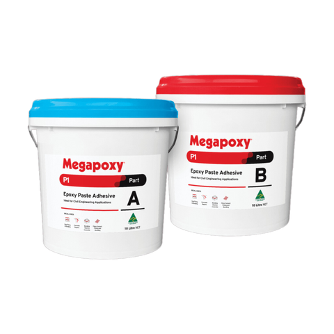 Megapoxy P1 epoxy paste: blue Part A pail, white Part B pail for structural concrete repair, bolt grouting, potable water ...