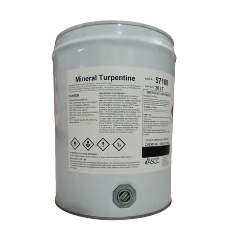 20L Adheseal Mineral Turpentine drum, solvent degreases tools, machinery in construction trades