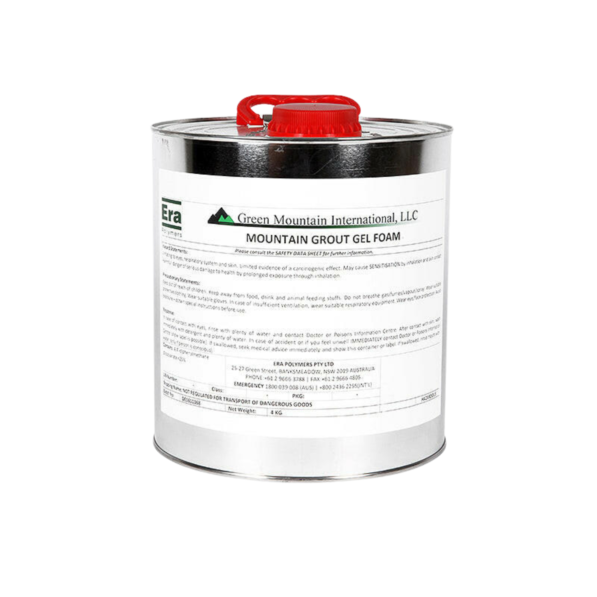 Mountain Grout Gel Foam 5-gal pail: hydrophilic PU resin for crack injection, expands 25x to form watertight barrier seali...
