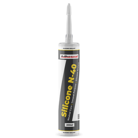 Adheseal N-40 300ml neutral cure silicone sealant tube for flexible, waterproof joint sealing on metals, glass and constru...
