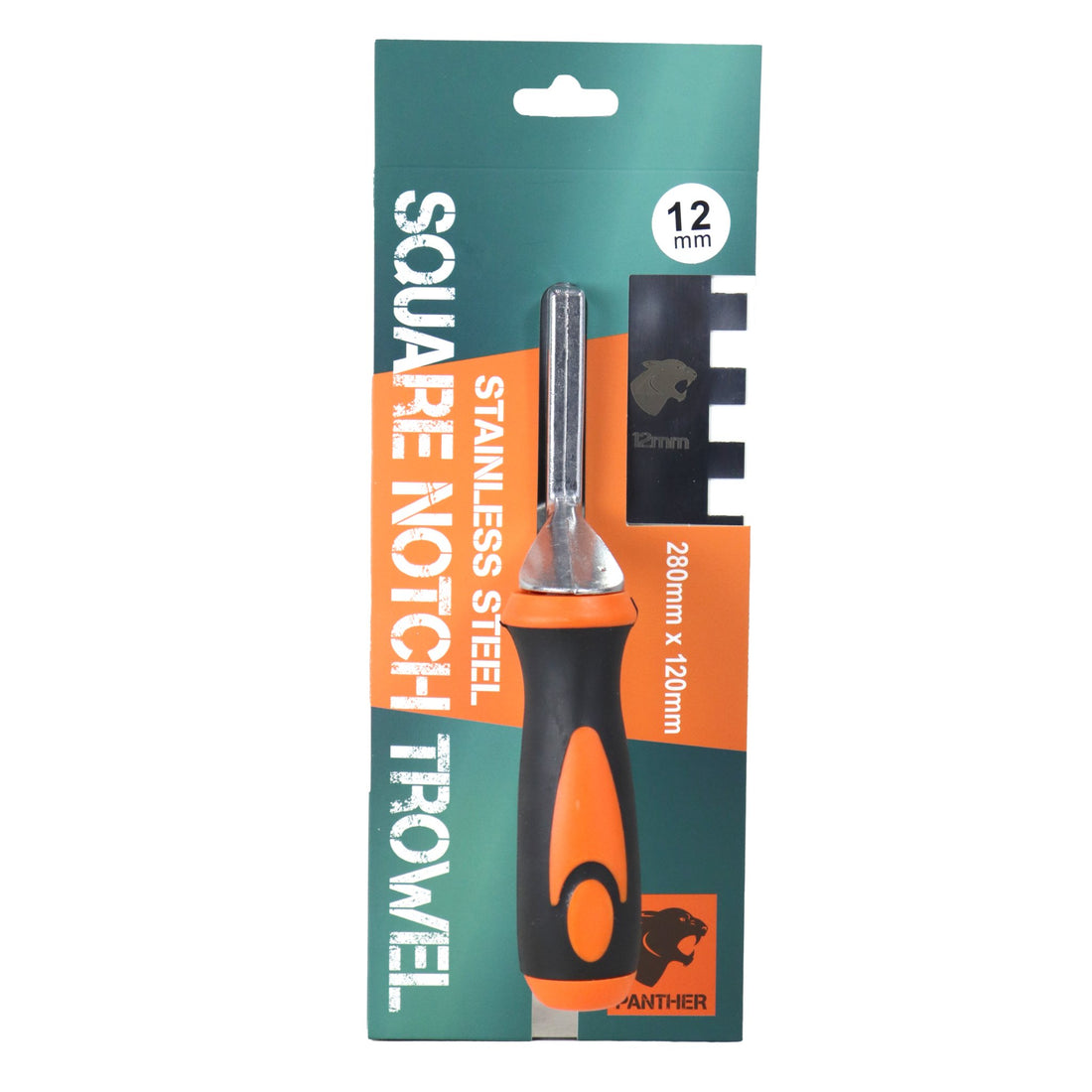 12mm square notch stainless steel trowel, 280mm long orange handle, Anther brand