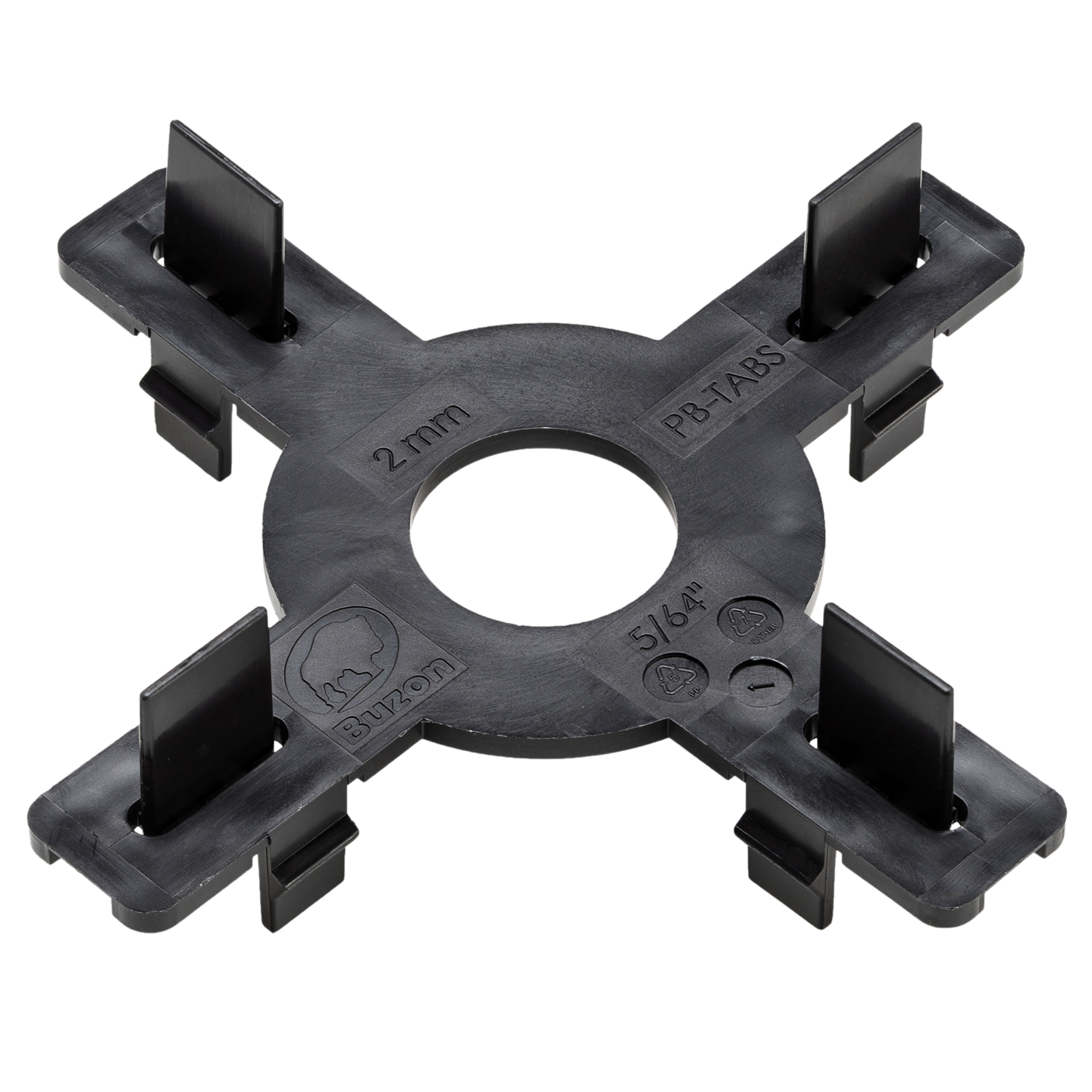 Black PB-TABS PB7 5/16" pipe positioning clip, 2mm thick cross design with 4 flexible locking tabs
