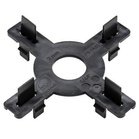 Black PB-TABS PB7 5/16" pipe positioning clip, 2mm thick cross design with 4 flexible locking tabs