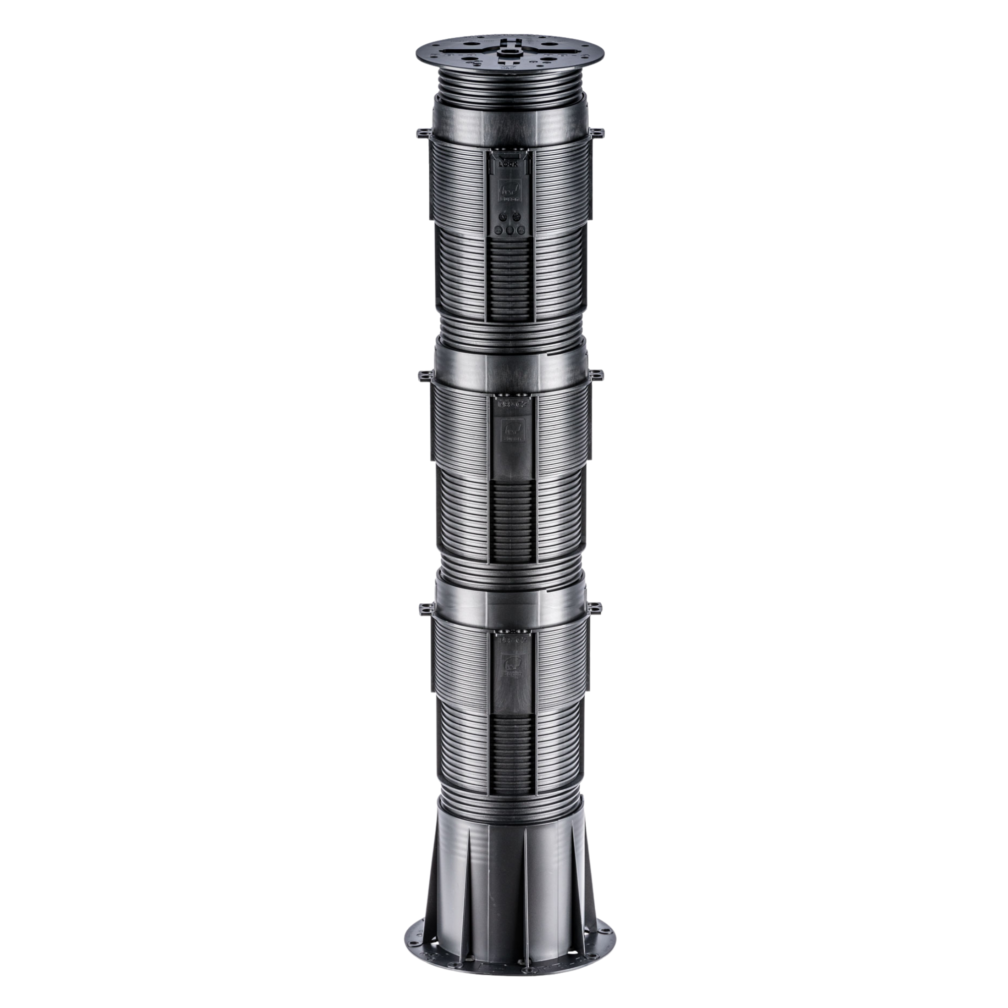 Heavy-duty ribbed stainless steel column with multi-section flanges and mounting base, industrial support post