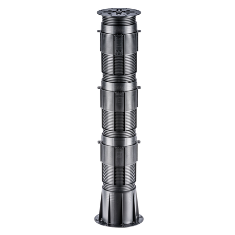 Heavy-duty ribbed stainless steel column with multi-section flanges and mounting base, industrial support post