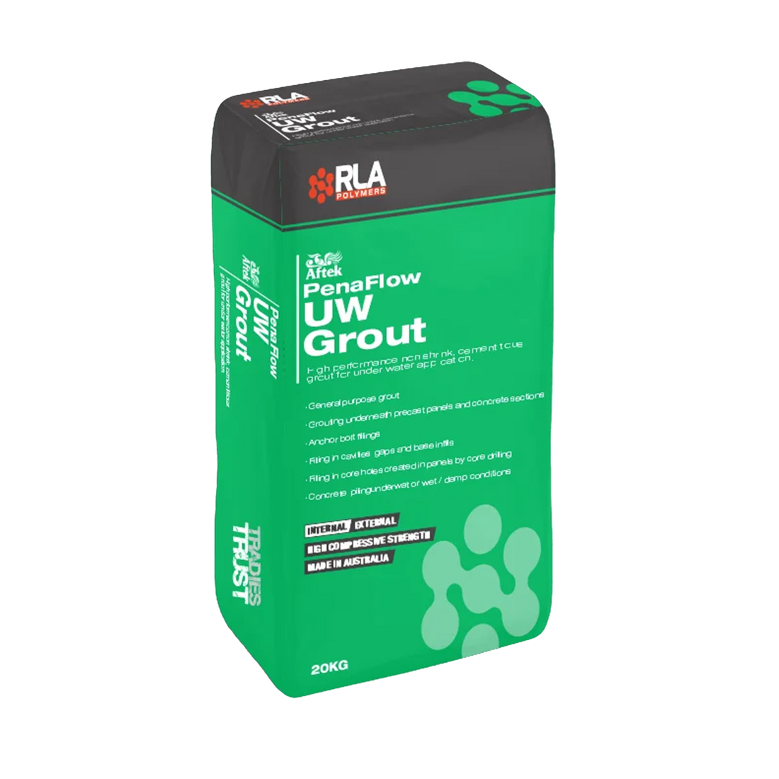 20kg bag of RLA PenaFlow UW Grout. Wash-out resistant cementitious grout for underwater piling and structural repairs.